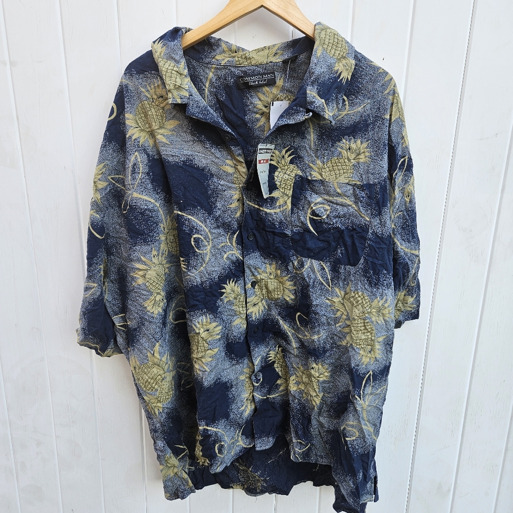 Common Man black label Mens 4X Button Front Hawaiian Aloha Shirt Pineapples